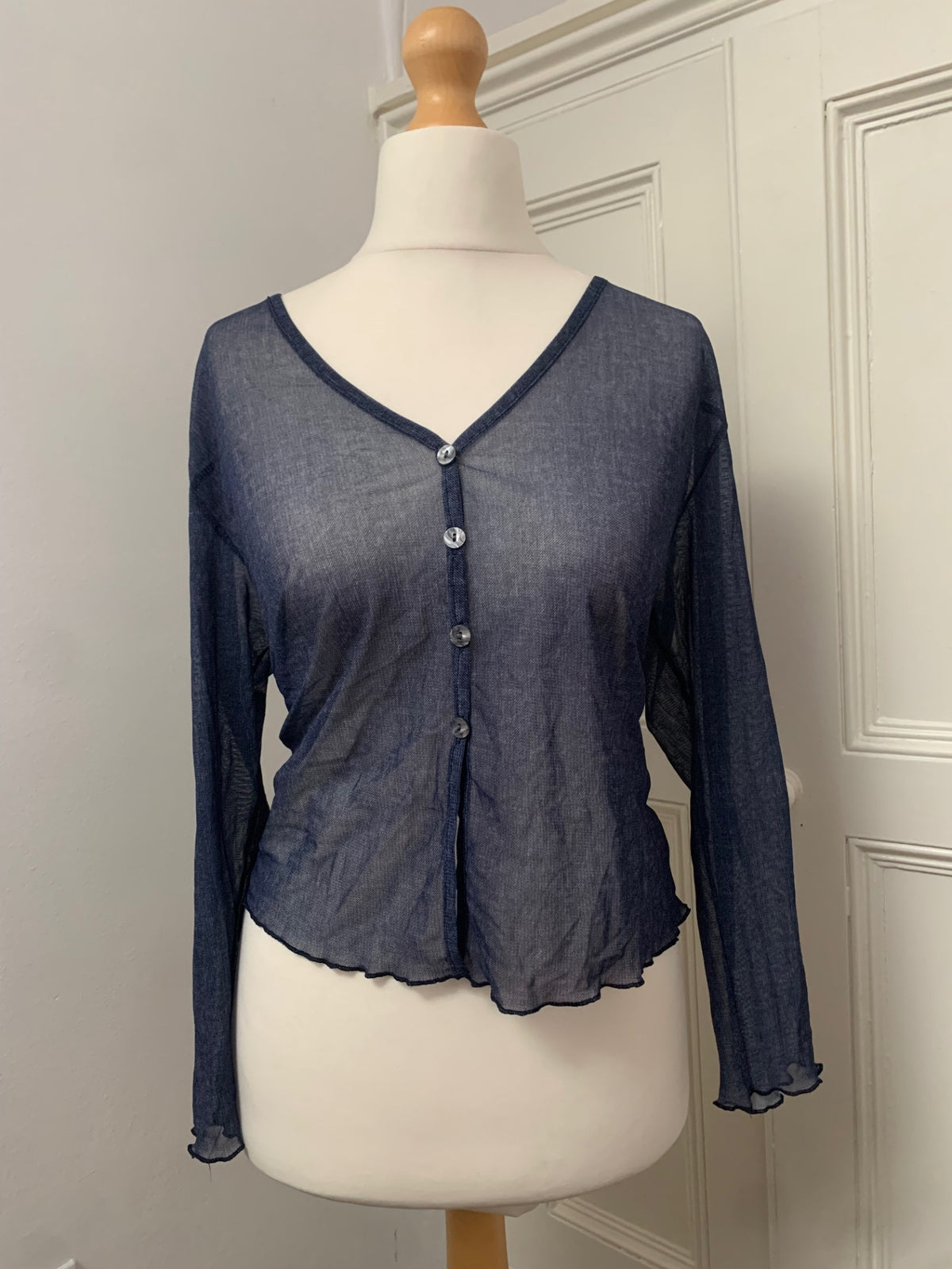 sheer mesh blue cardigan