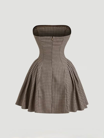 Brown Bow Houndstooth Mini Dress Large