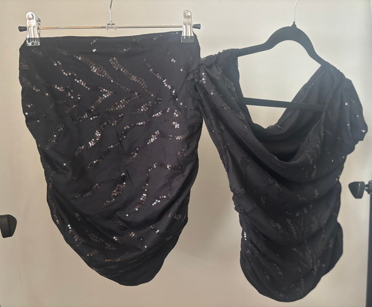 Sequin shoulder ruffle top