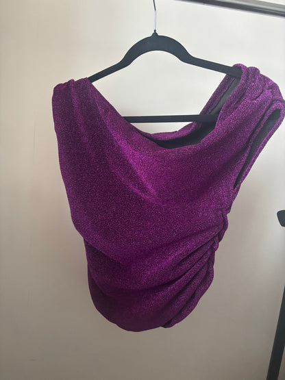 Purple shoulder ruffle top