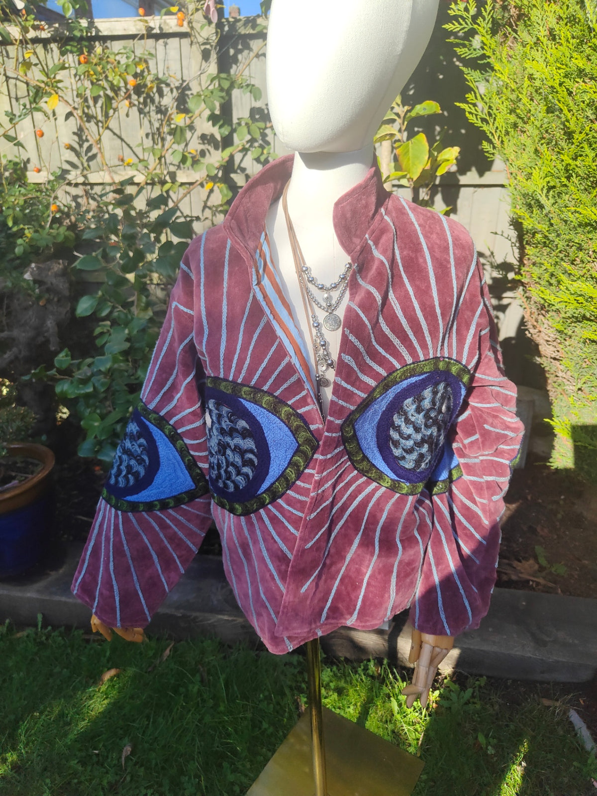 Wanderlust velvet jacket -evil eye jacket Plum 
