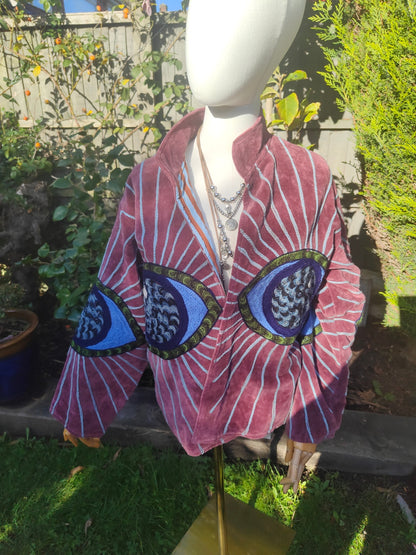 Wanderlust velvet jacket -evil eye jacket Plum 