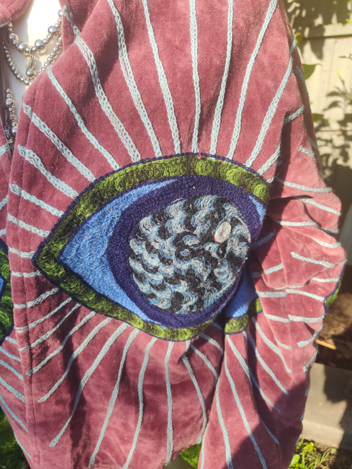 Wanderlust velvet jacket -evil eye jacket Plum 