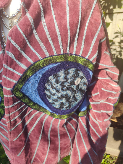 Wanderlust velvet jacket -evil eye jacket Plum 