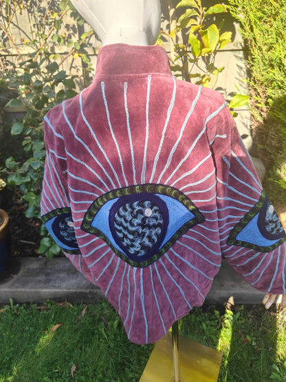 Wanderlust velvet jacket -evil eye jacket Plum 