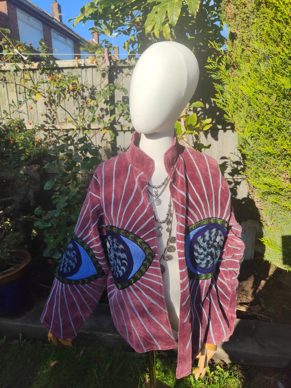 Wanderlust velvet jacket -evil eye jacket Plum 