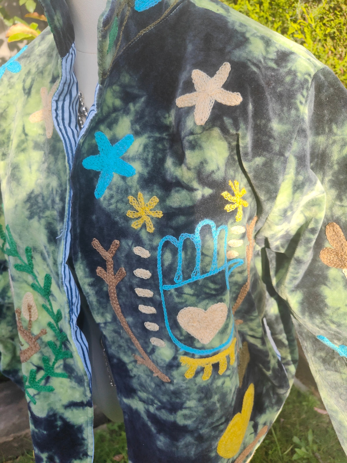 Wanderlust Velvet jacket - cactus tie dye green