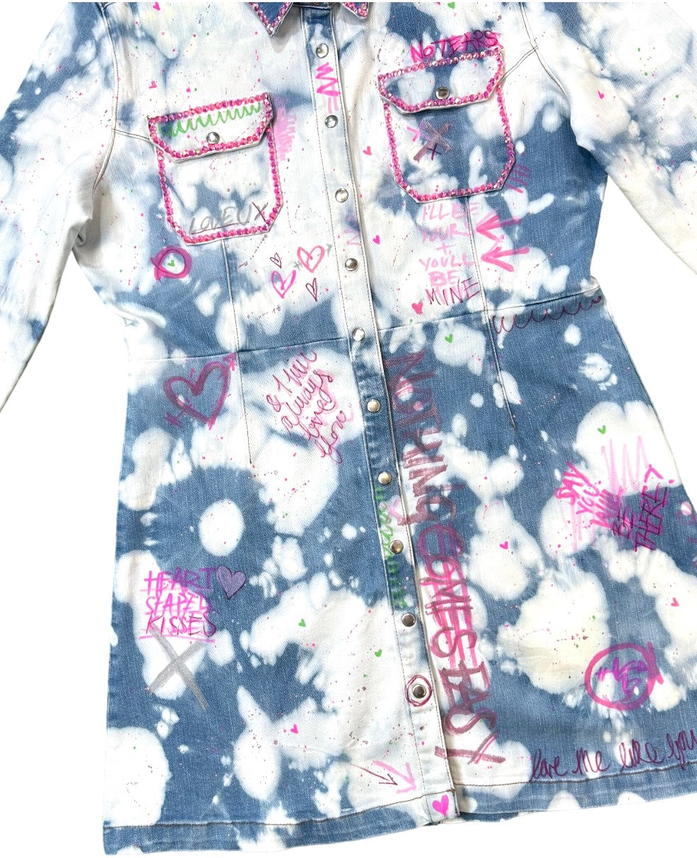 Pink & Bleached Denim Dress