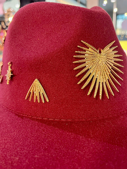 Luna Gold Burgundy Fedora